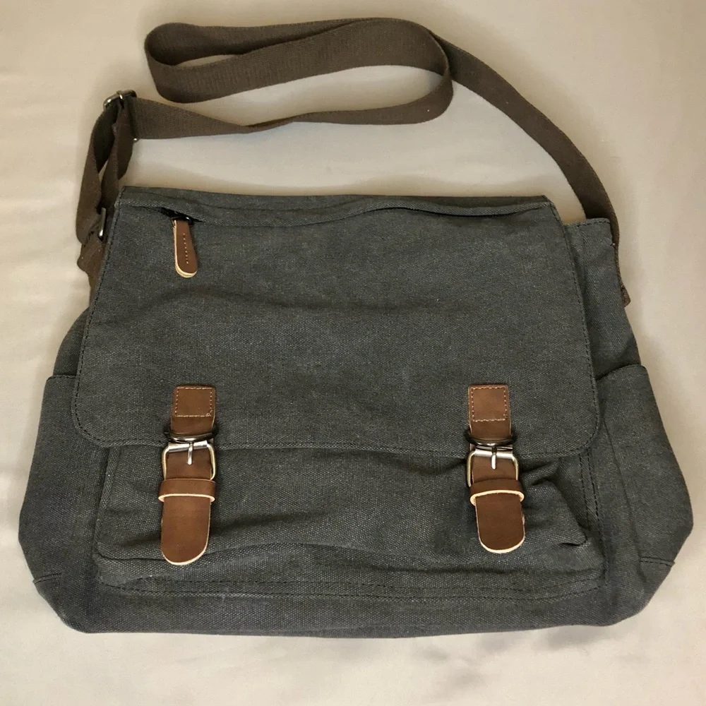 Kenox Vintage Laptop Messenger Canvas Bag Charcoal Gray